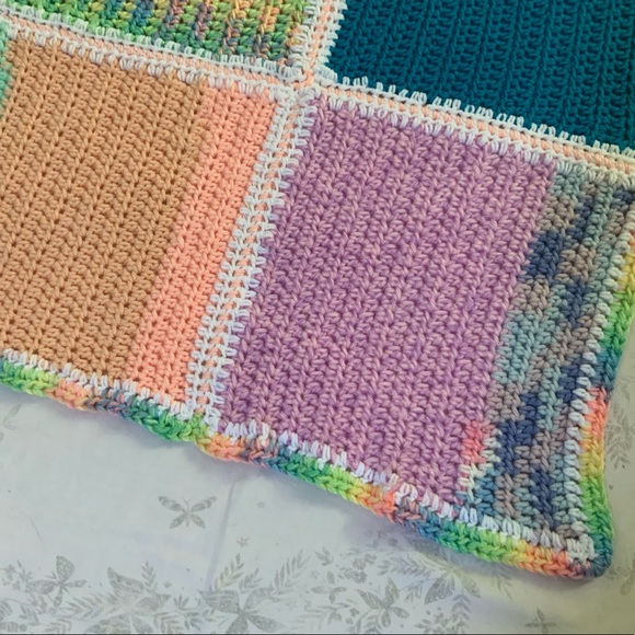 Crocheted Baby Afghan in Pastel Baby Colors. Handmade. - Picture 2 of 11